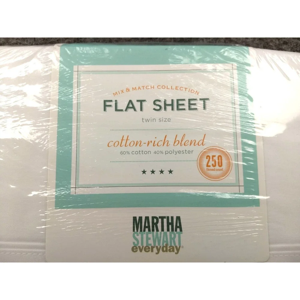 Martha Stewart Everyday Twin Flat Sheet 250TC White Cotton Blend Mix & Match NEW